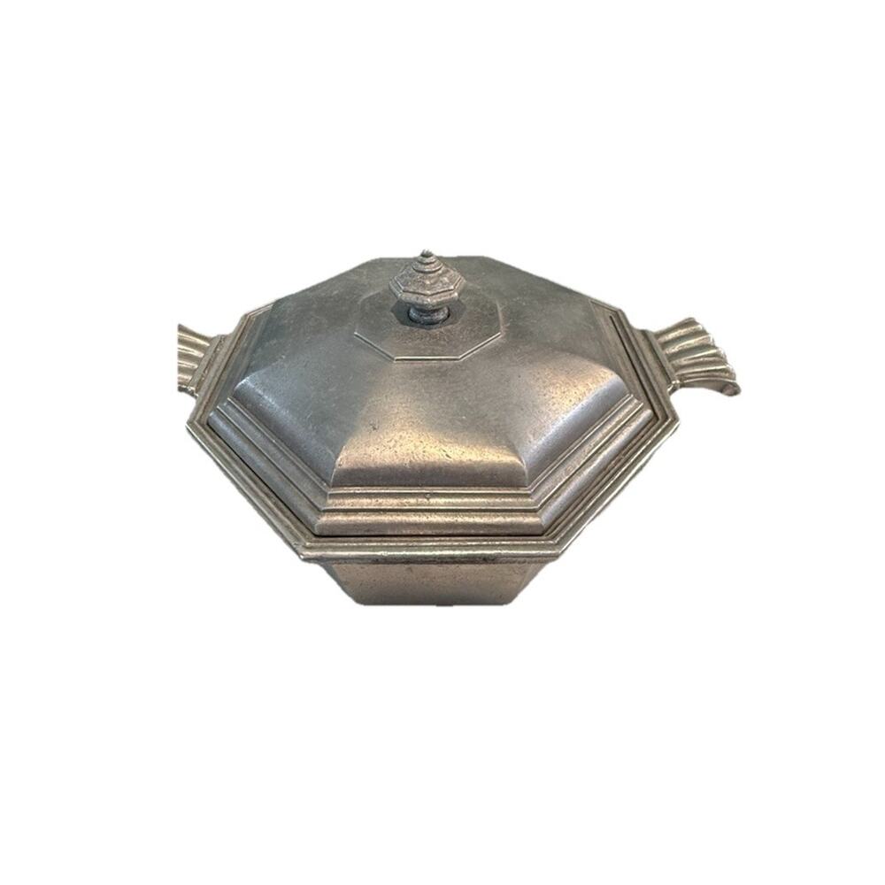International Silver‎ Co Pewter Rustic Farmhouse Covered Casserole Dish w/Lid